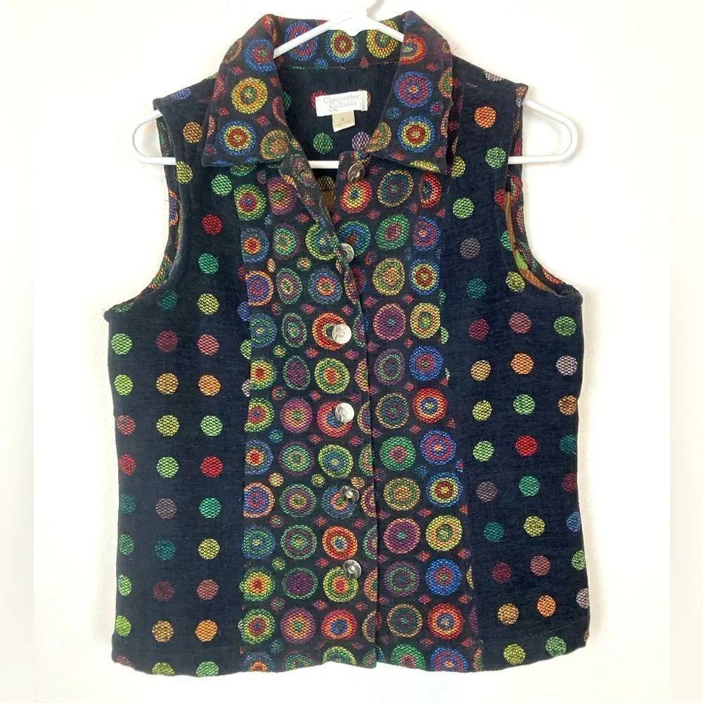 Colorful thick warm cozy tapestry vest w/ gorgeous silver buttons🌺 runs big